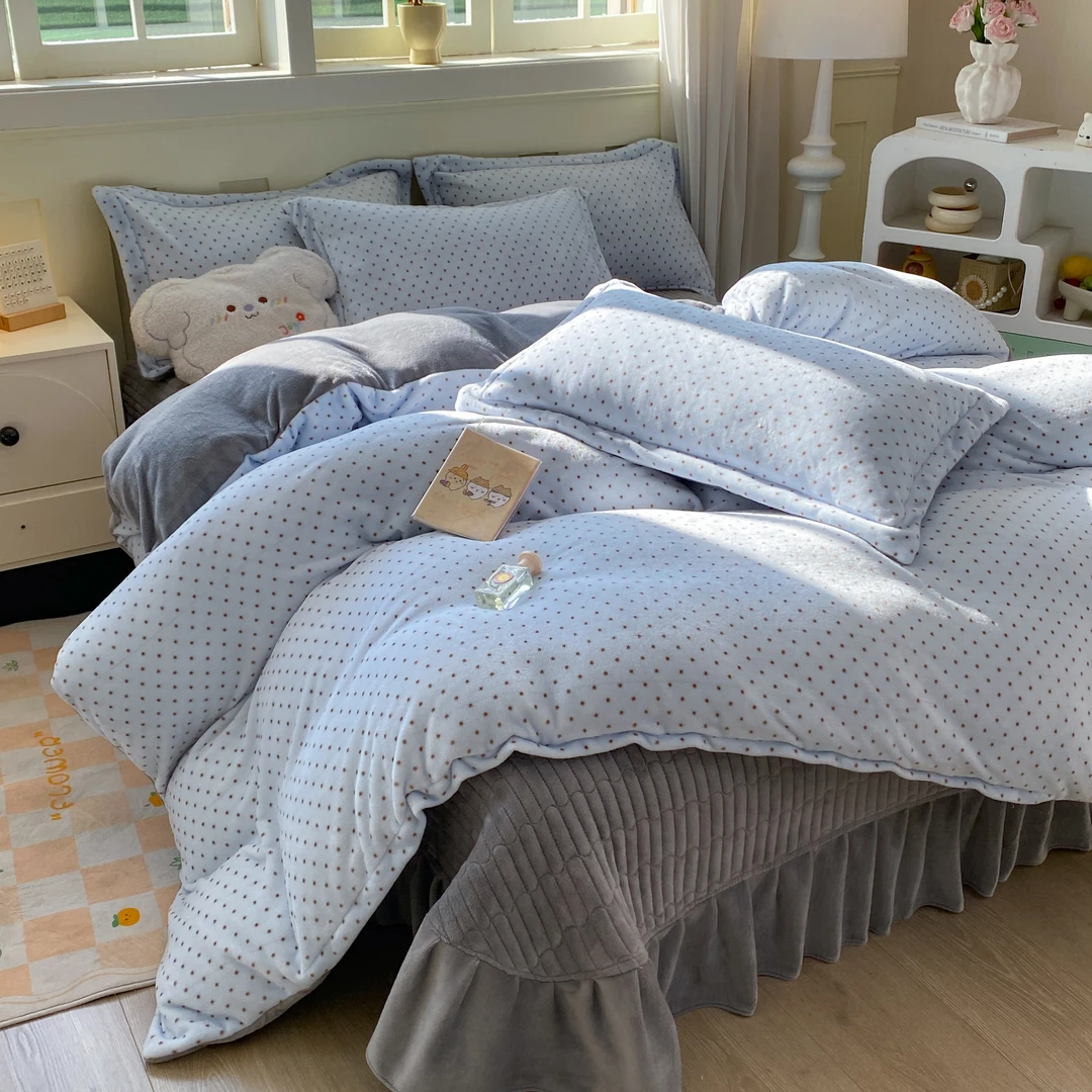 【床盖款】高克重牛奶绒四件套加绒加厚保暖双面绒防滑床盖四件套