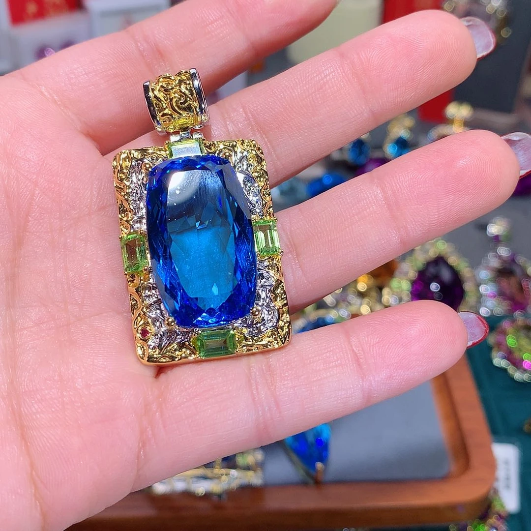 托帕石颈饰银S925镶嵌b****i吊坠