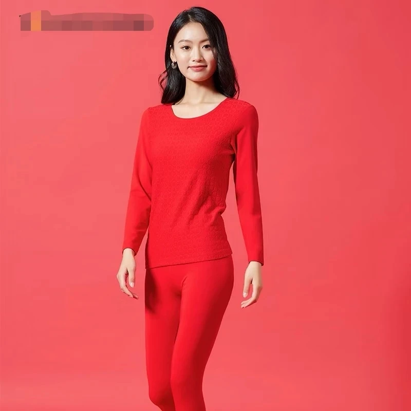 【8585】量化女款新年红色百福款套装保暖内衣套装