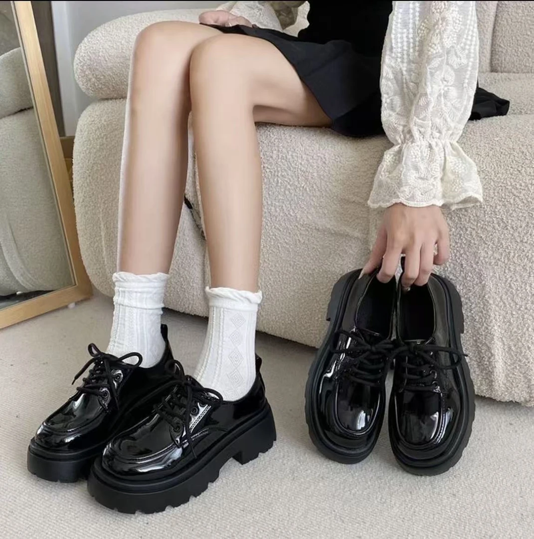 厚底乐福女鞋2025秋季英伦风黑色圆头小皮鞋百塔舒适不磨脚单鞋