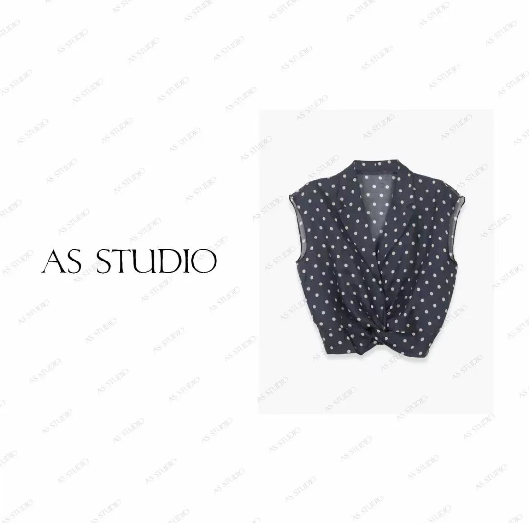 【AS圆舞曲】铭顺25新法式时尚气质v领波点无袖上衣AS25XTX00586