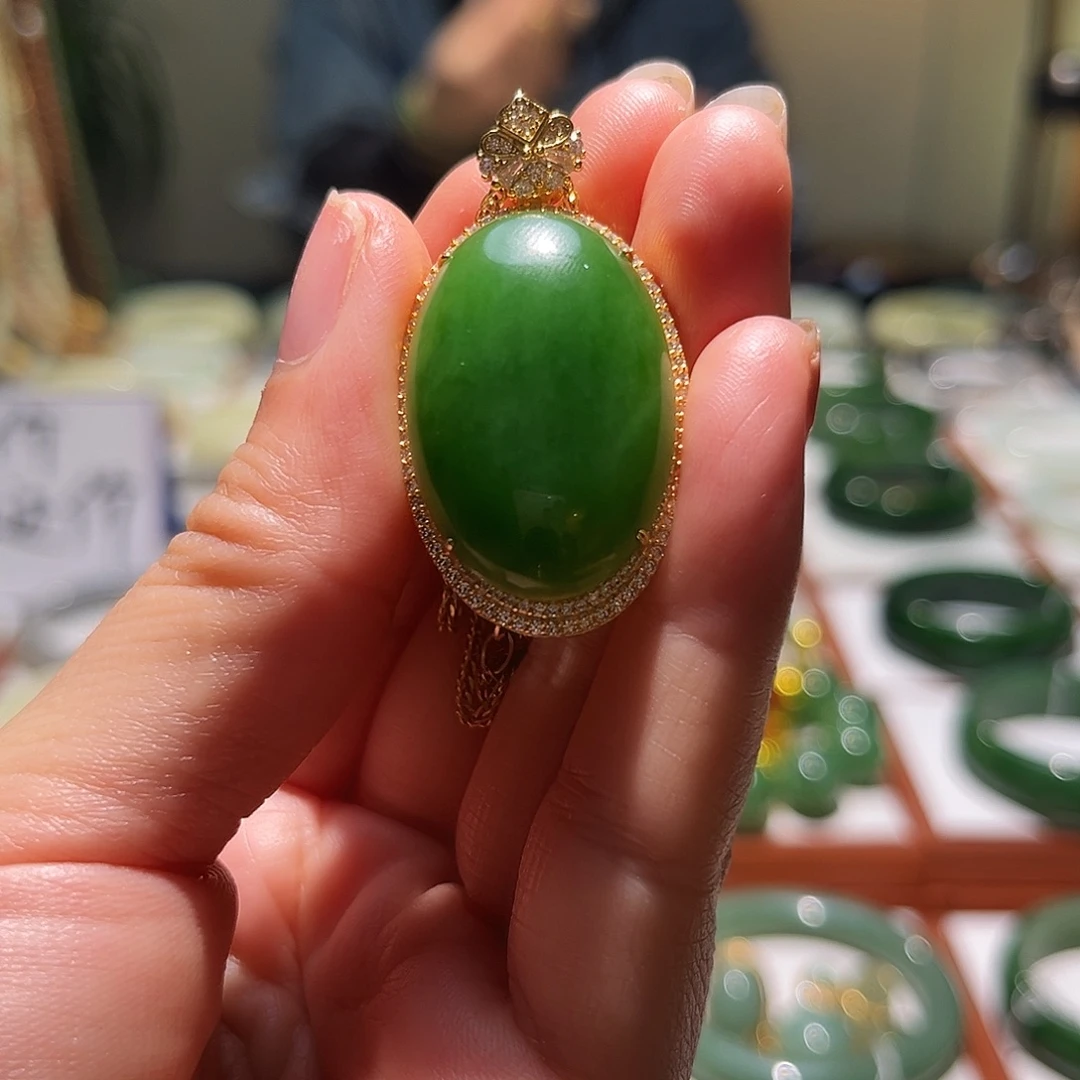 和田玉银S925镀金镶嵌吊坠(不含链)