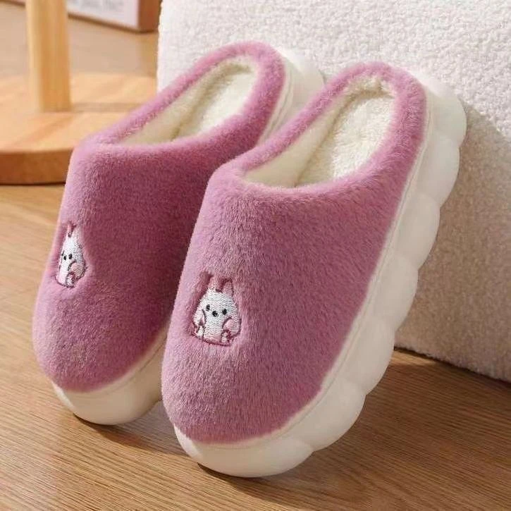 棉拖鞋女秋冬季月子室内家居家防滑厚底踩屎感毛毛绒保暖情侣jq