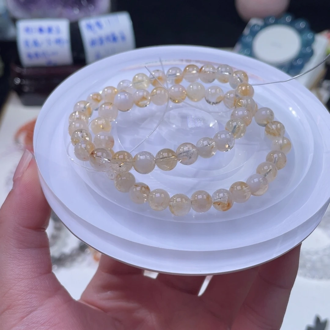 未镶嵌手链水晶蜂蜜奶盖黄塔晶7mm 两条