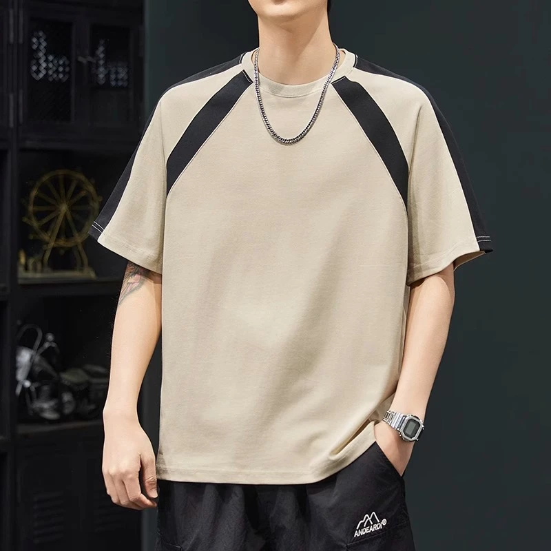 U&PURA美式复古拼接短袖t恤男士2025夏季新款重磅潮流时尚休闲