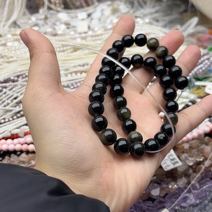 玛瑙/玉髓未镶嵌珠宝半成品一条10mm左右金耀石