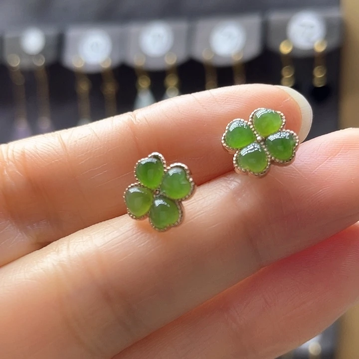 和田玉银S925镶嵌耳饰