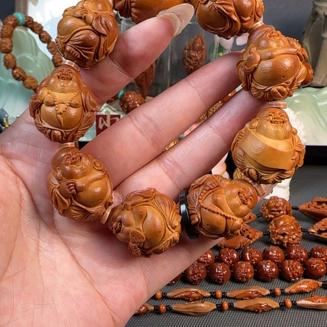橄榄核手串/手链宽2.4梅林核留刀痕钻石面八宝弥勒佛
