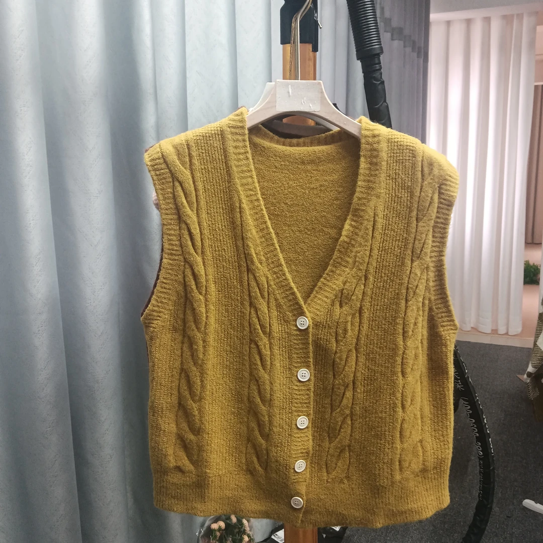 1220针织马甲背心无袖马夹时尚休闲百搭女士复古宽松撞色无袖马夹