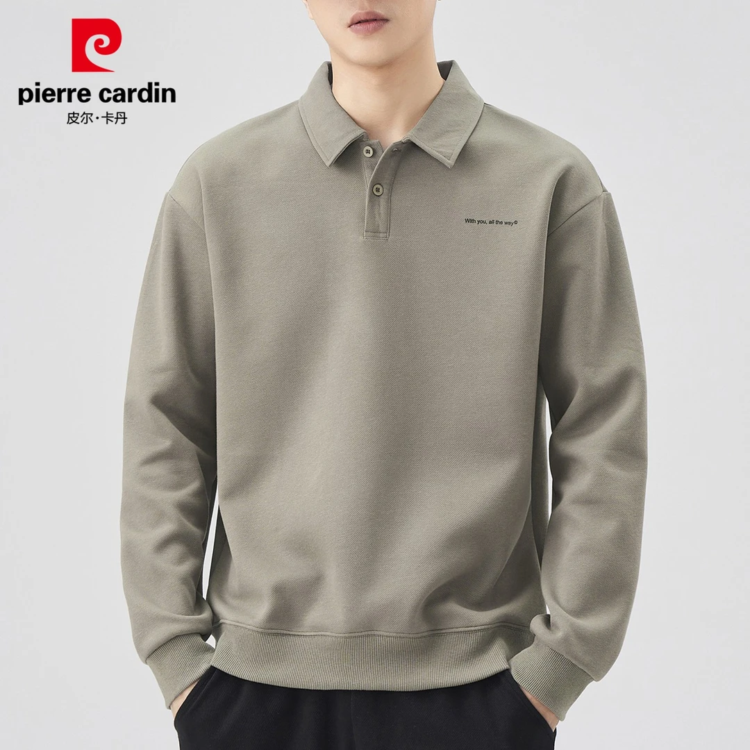皮尔卡丹高端男士长袖Polo衫秋季新款宽松翻领打底休闲痞帅男装