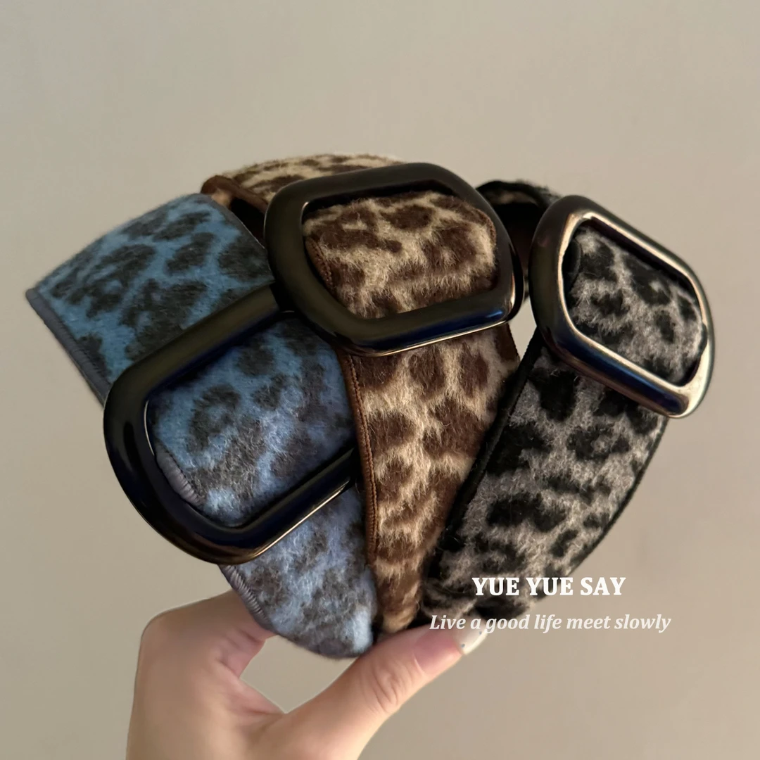 一定豹富 复古时髦豹纹宽版发箍 高级圆环设计水貂毛发窟发捆头饰