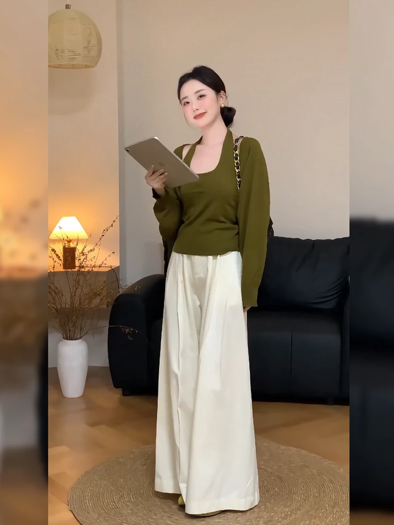 针织开衫吊带挂脖背心上衣2025年秋季套装秋冬韩系氛围感毛衣女装