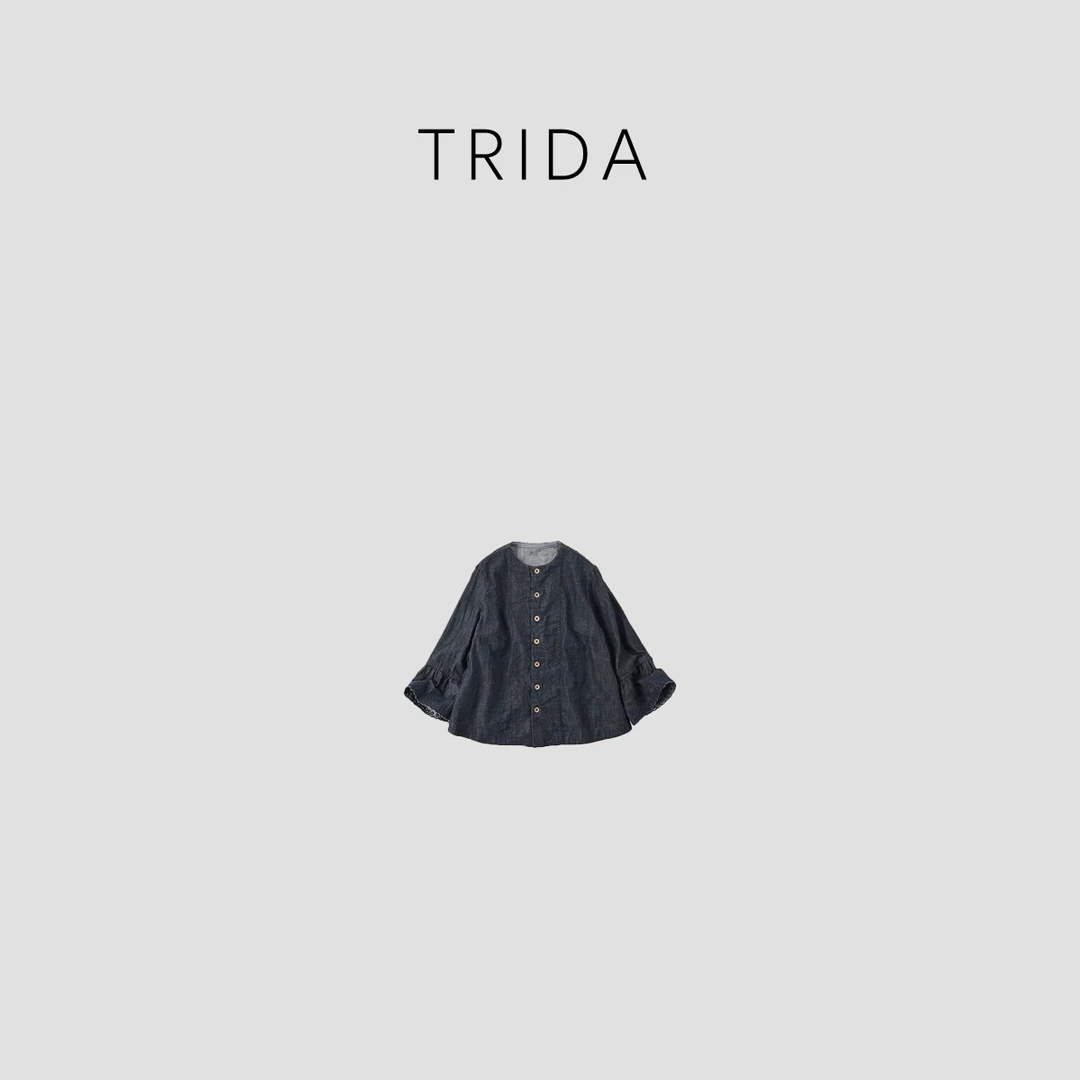 【Trida】进口100长绒棉蓝染牛仔喇叭袖上衣外套5302LL
