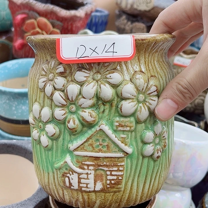 多肉绿植陶瓷花盆9.9包邮，有孔