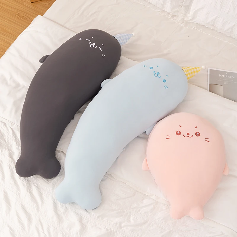 艾斯德冰丝海豹玩偶公仔睡觉抱枕床上抱枕超软娃娃冰丝午睡靠枕