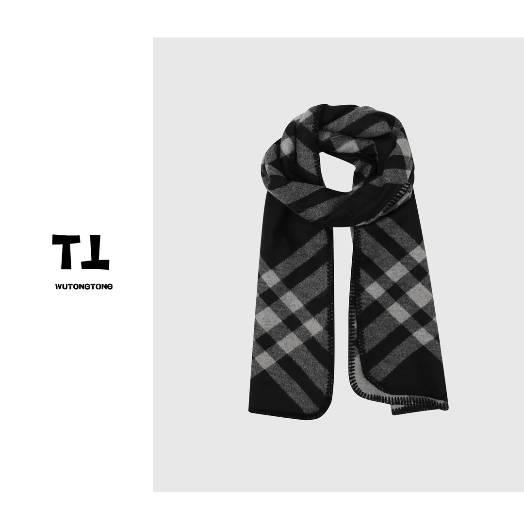 现货【吴童优选】秋季格子外搭针织围巾女时尚保暖披肩62648