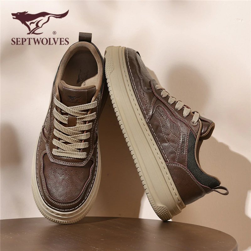七匹狼男鞋2025秋季新款真皮百搭商务休闲皮鞋男款内增高厚底板鞋