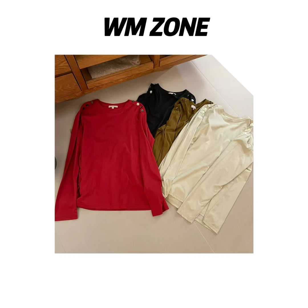 虎儿 2989 10315 肩部纽扣圆领长袖T