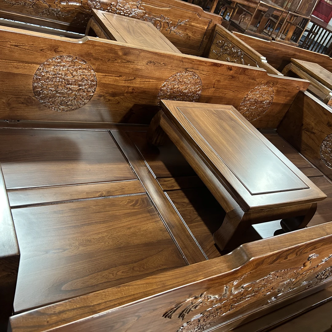 圆花祥云 高围板 加厚 罗汉床