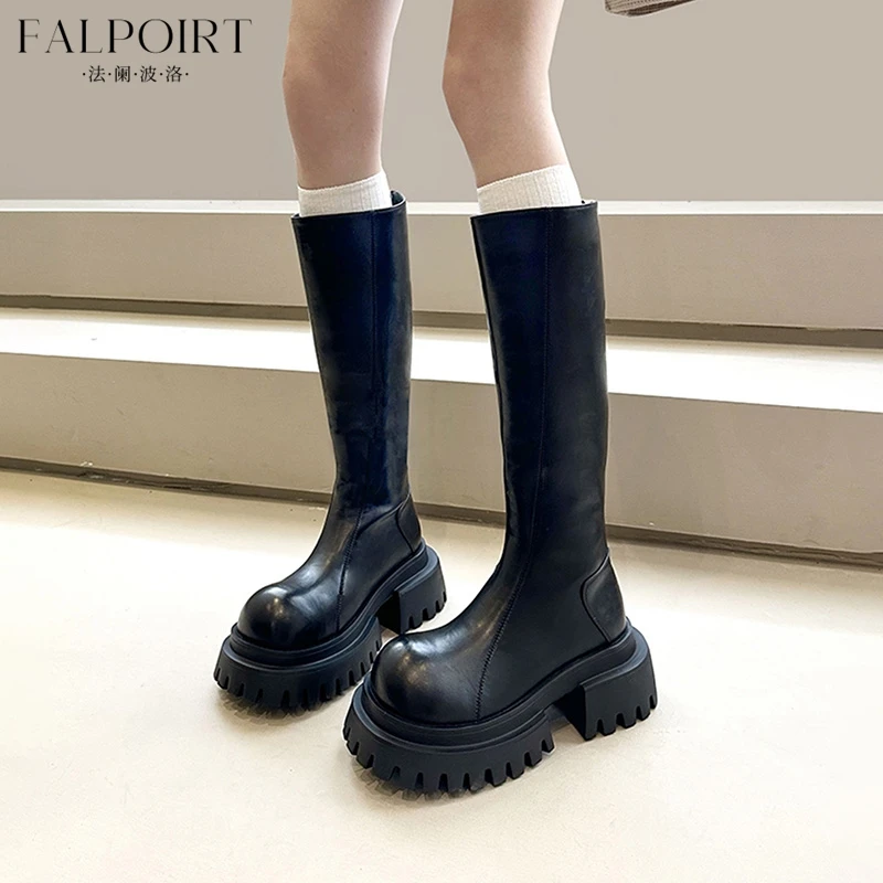 FALPOIRT网红爆款韩版大头厚底不过膝长靴显瘦增高瘦瘦高筒骑士靴