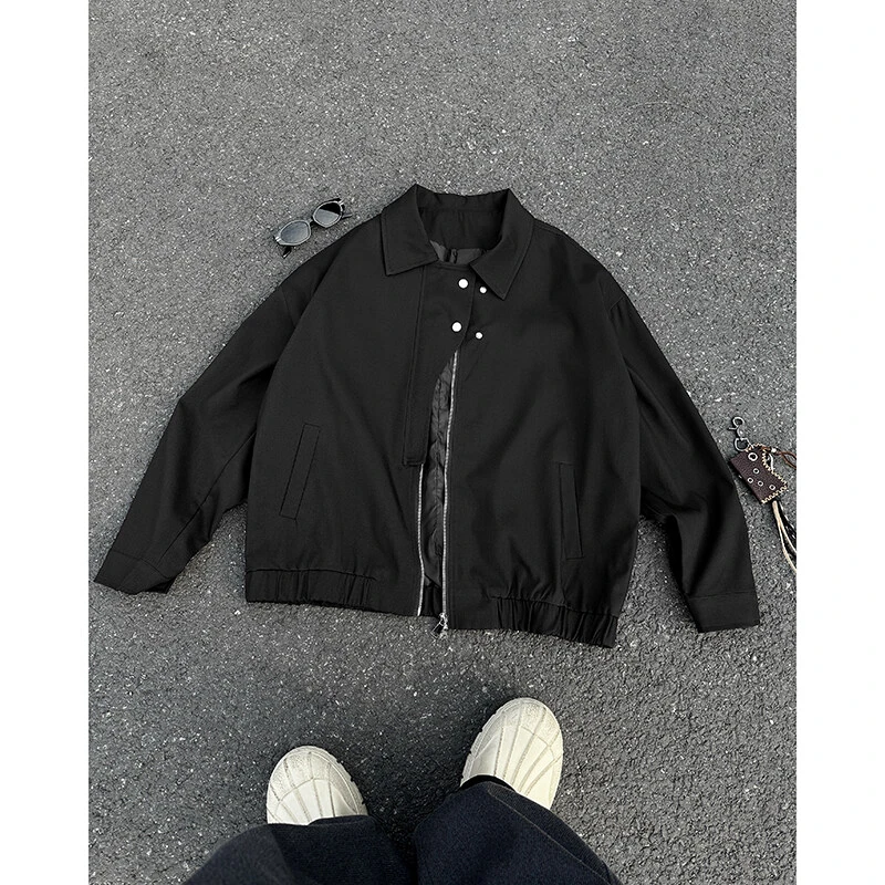 cleanfit廓形短款垫肩外套男春秋季大码设计感美式复古飞行员夹克