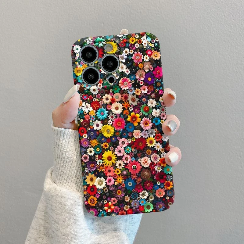 满屏彩色花朵手机壳女适用iPhone15苹果13Promax一加12/11/ace2/8