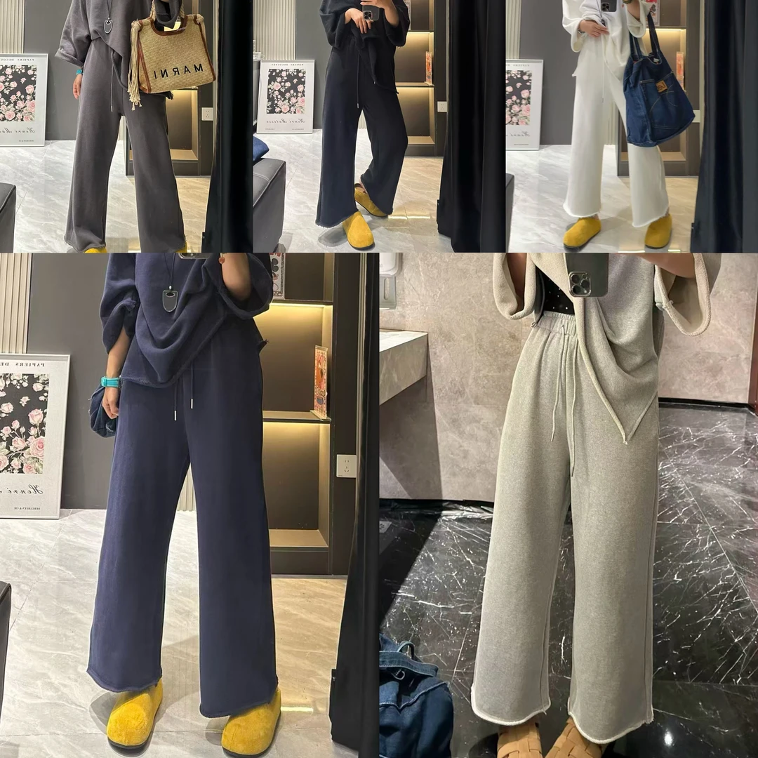 （老三）韩版宽松百搭慵懒时尚极简毛圈简约纯色显瘦休闲烟管卫裤