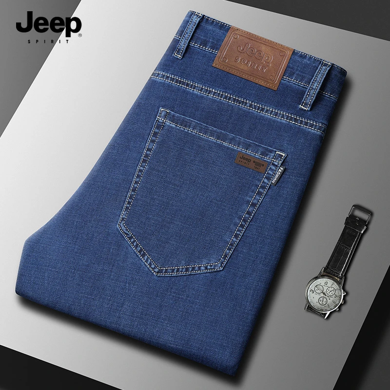 JEEPSPIRIT吉普2025新款男士长牛仔裤夏季薄款弹力直筒商务休闲