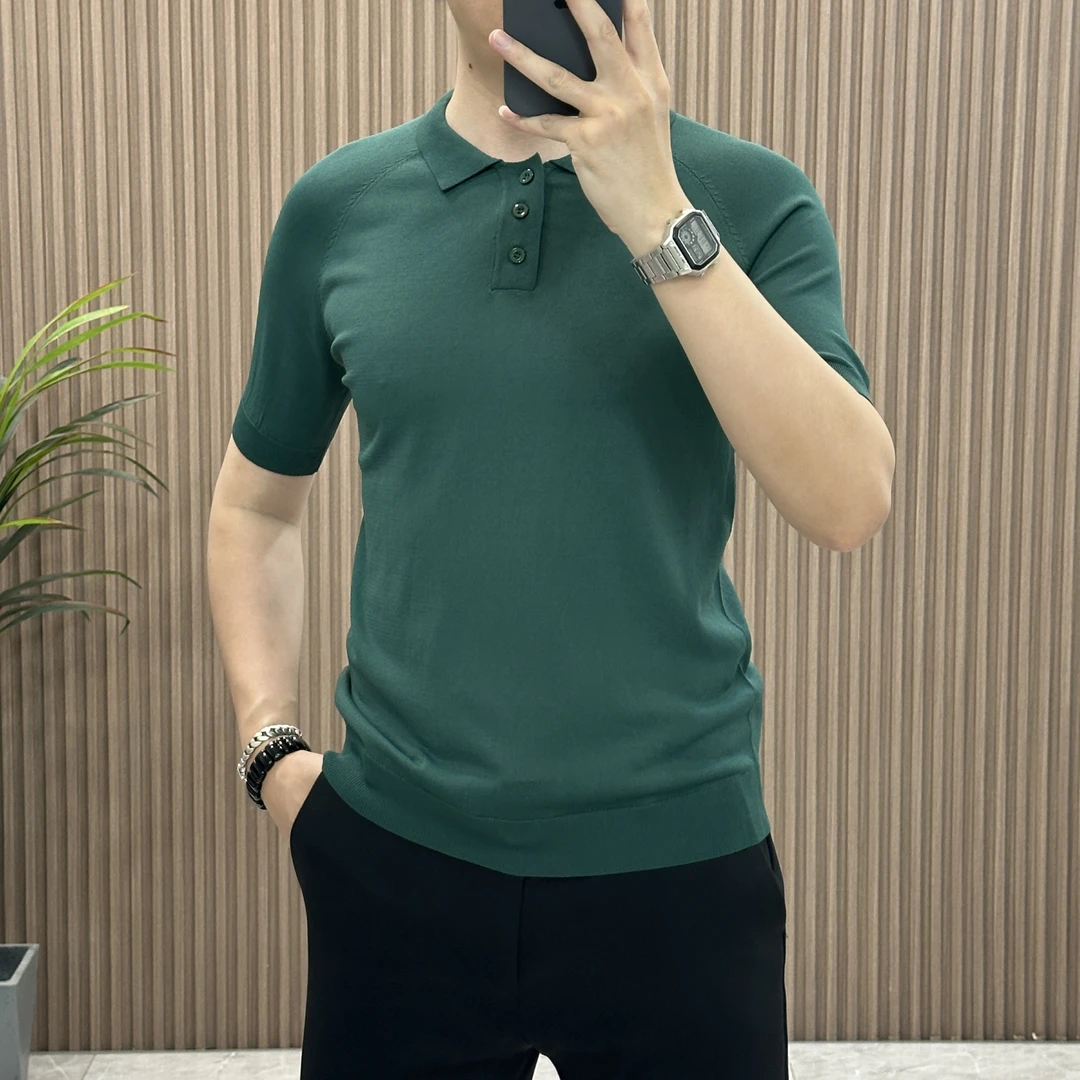 2025夏季新款高品质冰丝商务休闲短袖翻领Polo衫简约男士针织T恤