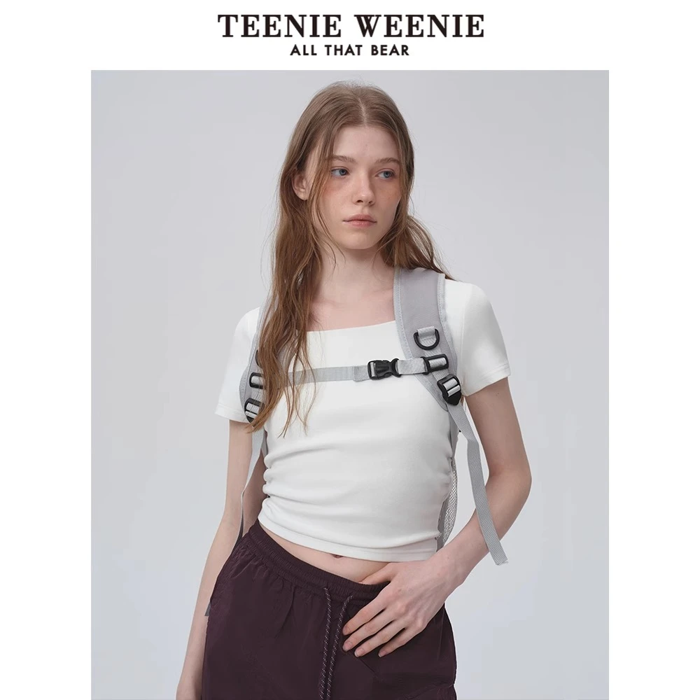 TeenieWeenie小熊T恤25夏新款时髦甜酷绑带方领短袖女TTRA256427N