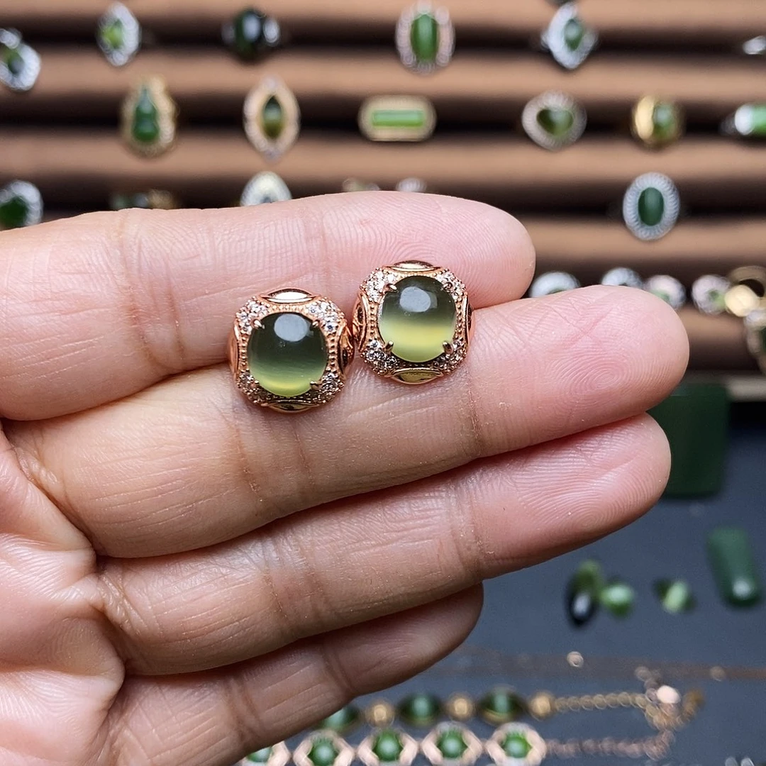 吊坠(不含链)银S925镶嵌和田玉（碧玉）史*蓉耳饰