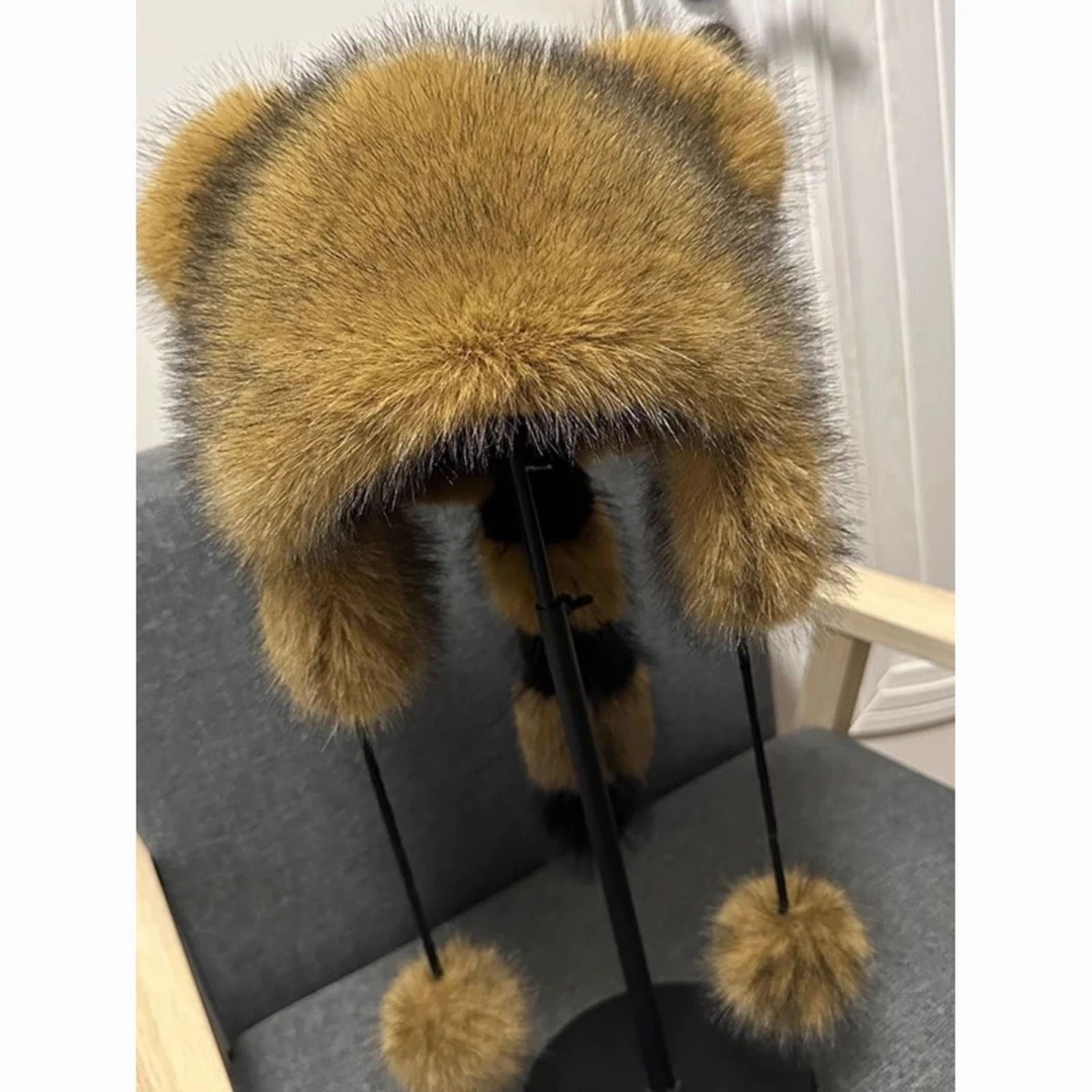 小浣熊帽2024网红新爆款儿童亲子男女情侣通用猫耳帽仿皮草雷锋帽