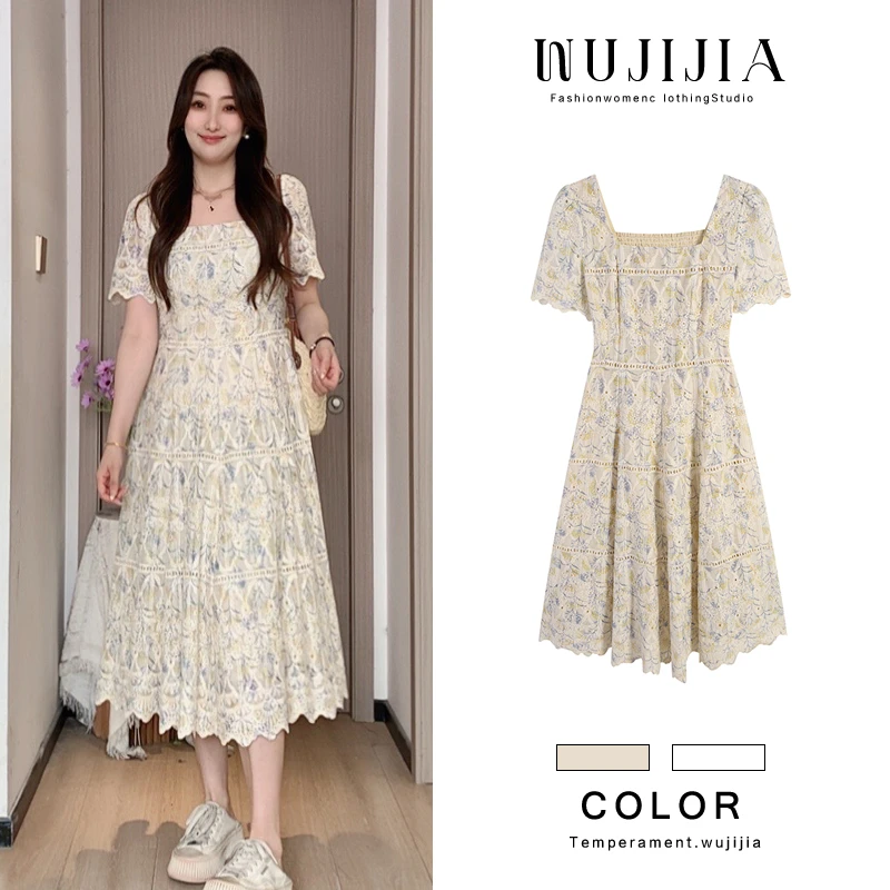 五季家【暮枕糖絮】夏季花色连衣裙气质时尚大码女装思思ZL107011