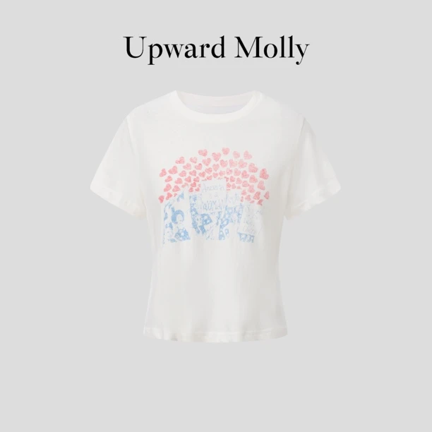 Upward Molly 【怦然心动】法式爱心印花T恤竹节棉宽松显瘦短袖