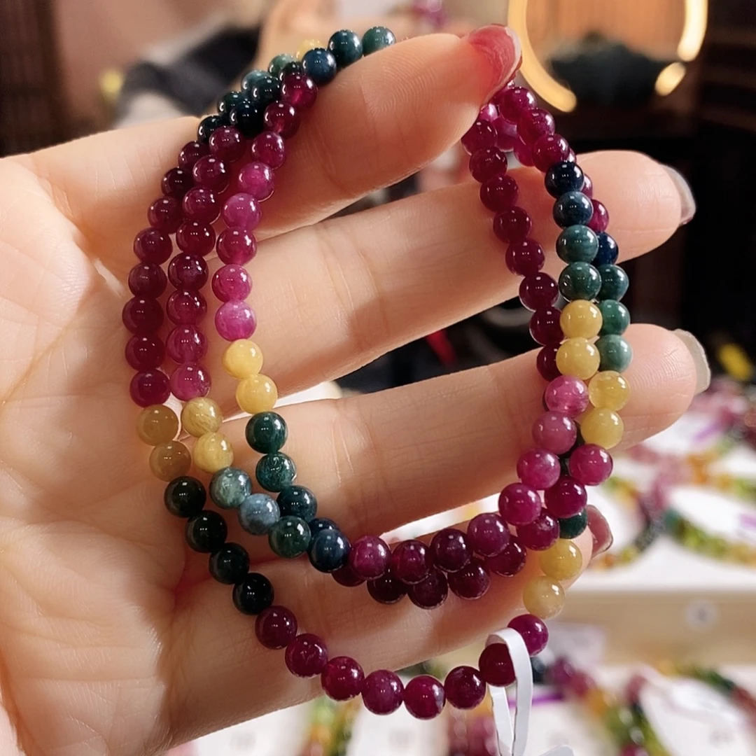 碧玺未镶嵌手链G2266三圈颜色微差