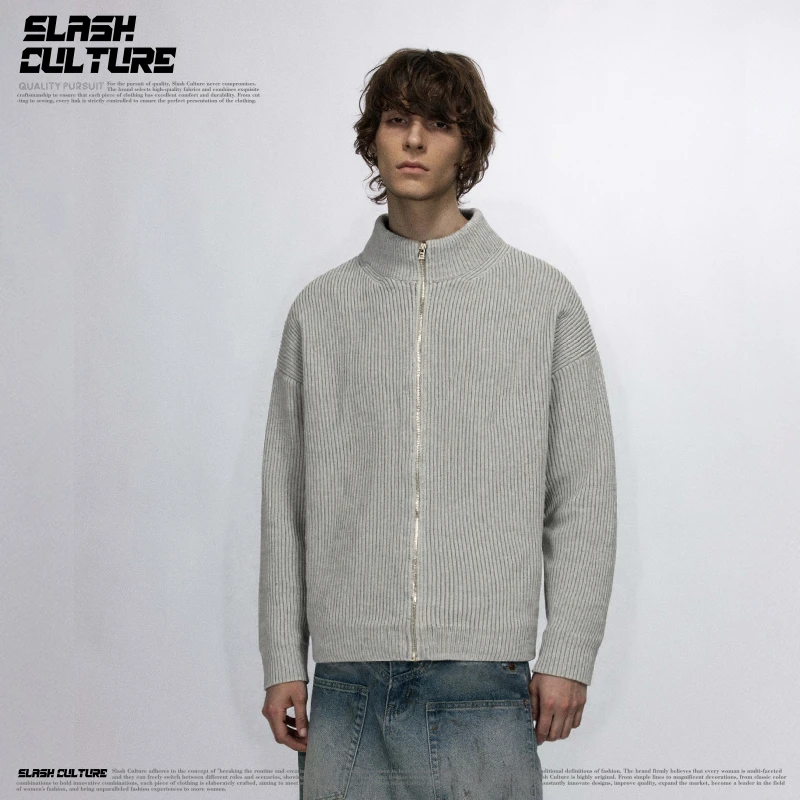 GLight秋冬男士宽松毛衣美式复古重磅800G老钱风针织开衫夹克外套