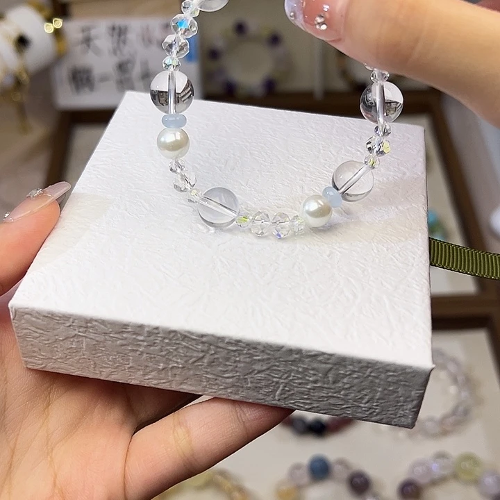 银S925镶嵌手链水晶双A级白水 卡10m