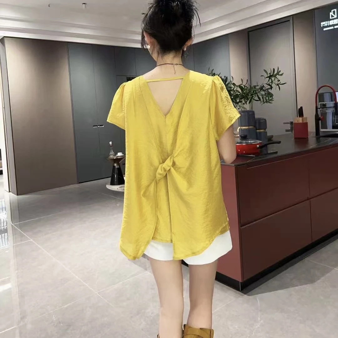 「身体高光」东东家*9555大码新款百搭宽松显瘦设计感短袖上衣