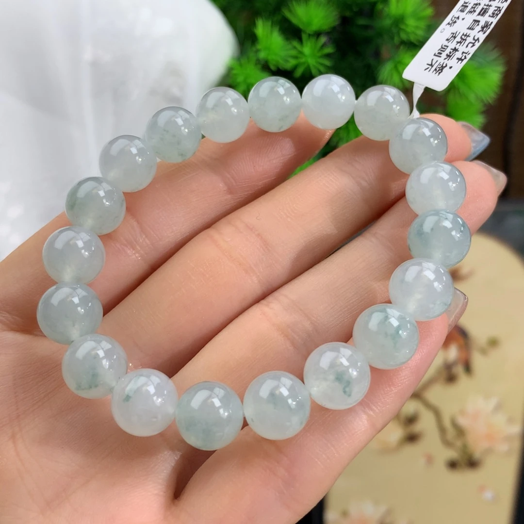 翡翠手链未镶嵌冰胶蓝晴飘花手链卡10m m