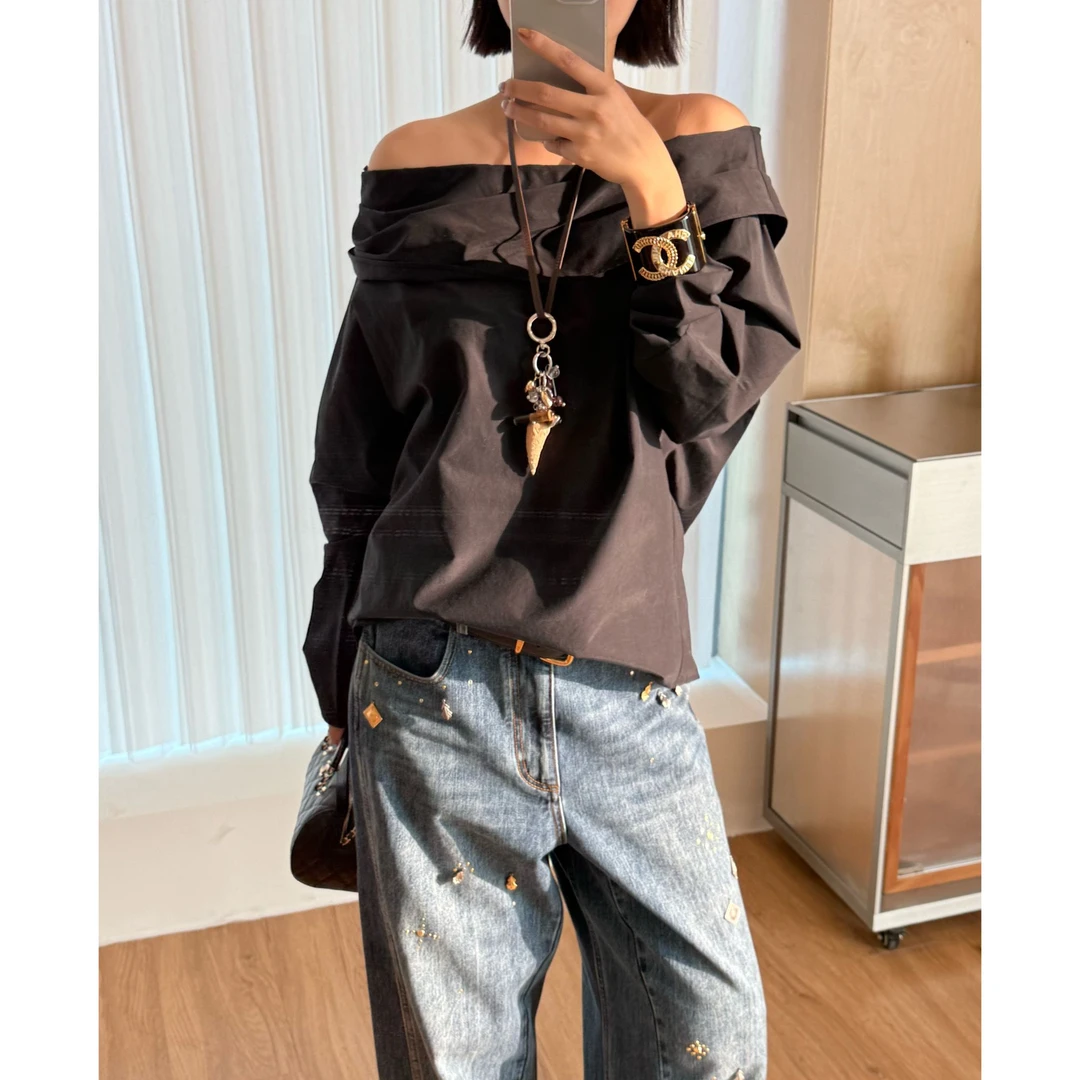 ICE DUST露肩灯笼袖上衣