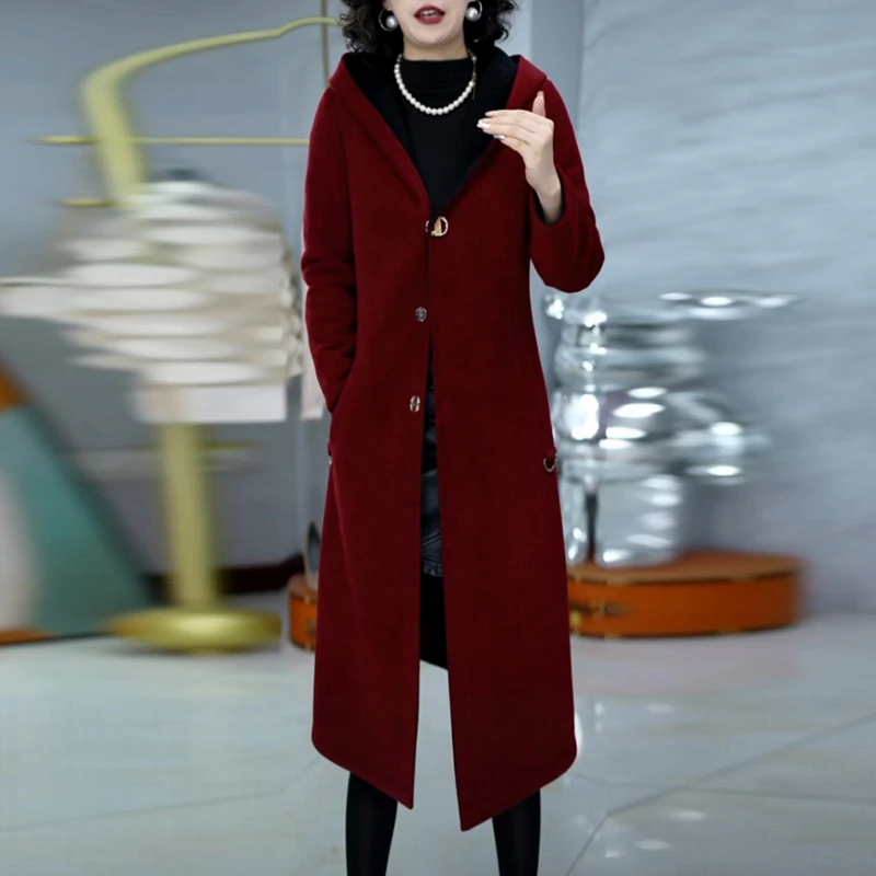 水晶绒双面穿加厚毛呢大衣女2025秋冬季新款连帽气质时尚保暖外套