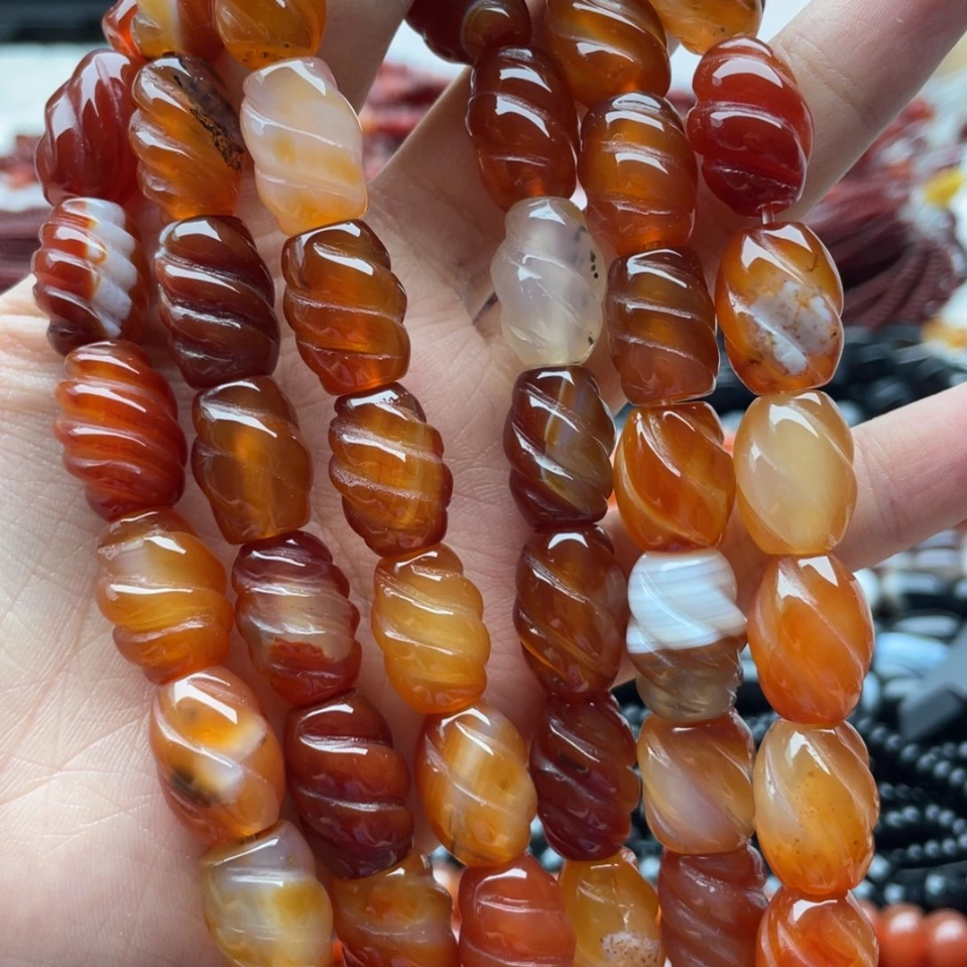 玛瑙/玉髓未镶嵌珠宝半成品一条装11*14玛瑙螺纹桶珠