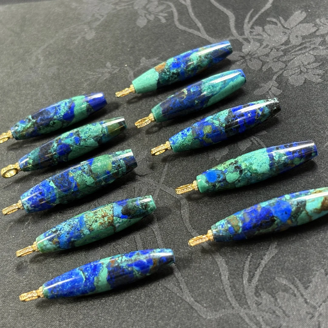 「戴琴珠宝」DQ3655-银镶孔雀石桶珠吊坠（多样性发其一）