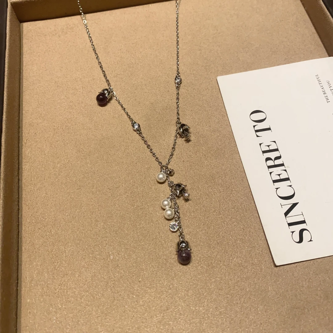 铜合金项链 高级感森系珍珠铃兰花流苏项链女个性精致颈链锁骨链