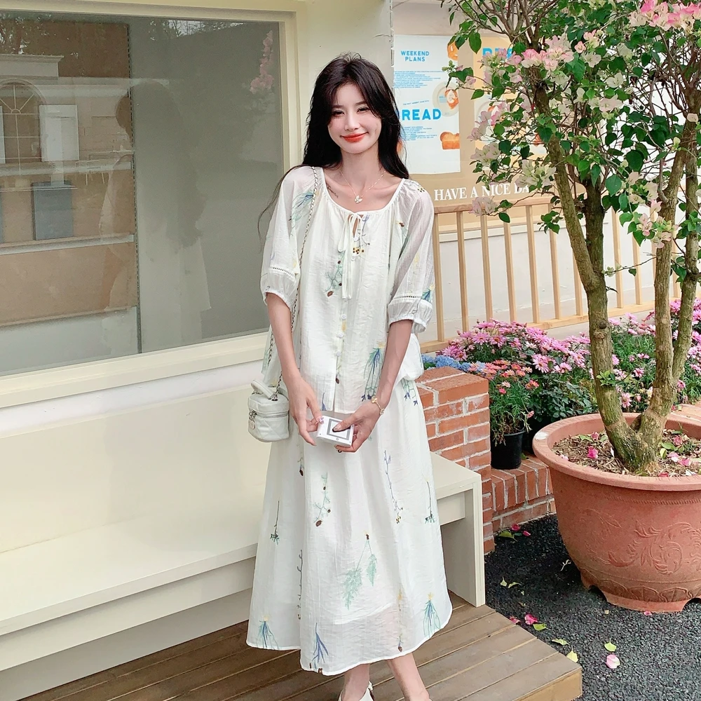 米白色新中式刺绣防晒衣套装裙女2025春夏季新款衬衫半身裙两件套