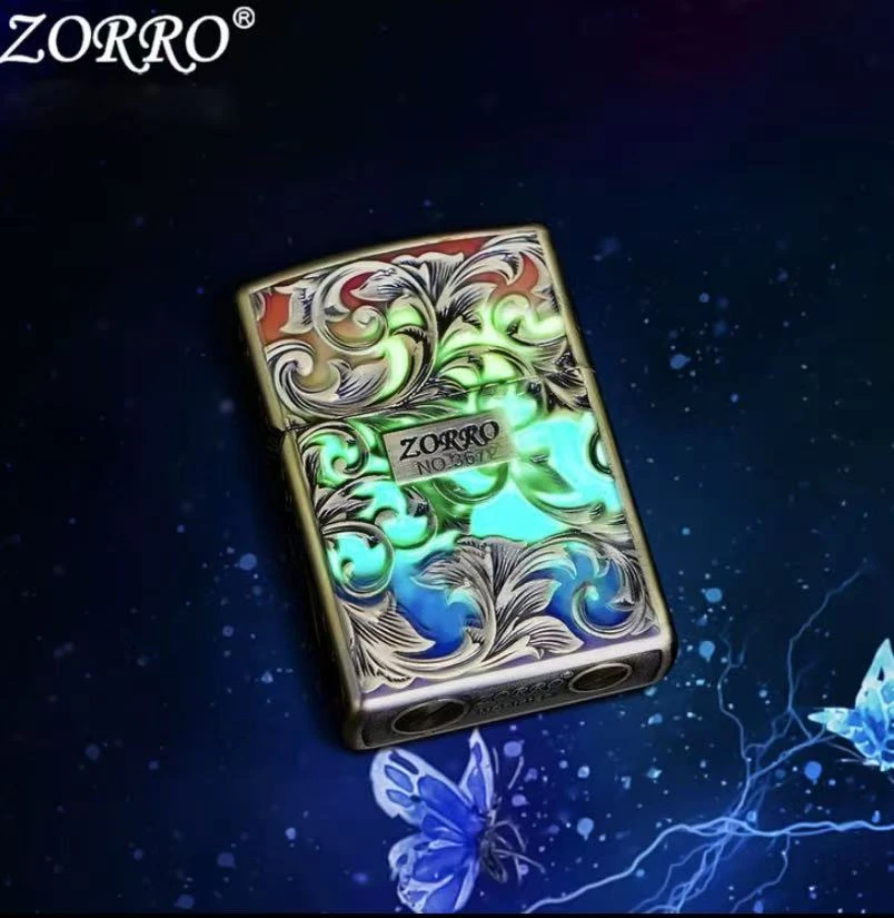 ZORRO佐罗高颜值一体机防风煤油打火机新款夜光七彩唐草炫酷送礼