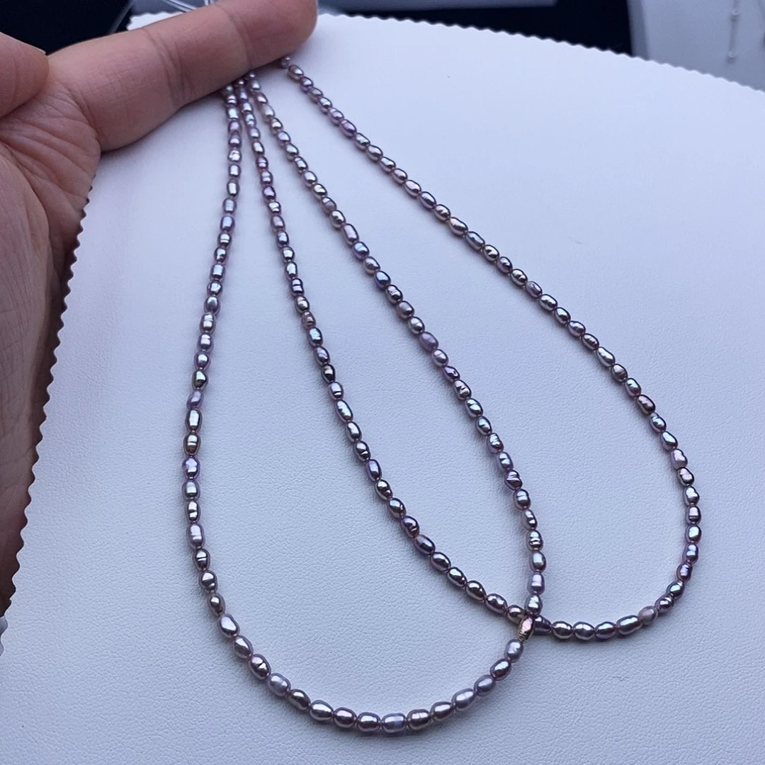 淡水珍珠银S925镶嵌耳饰3mm香芋紫串链