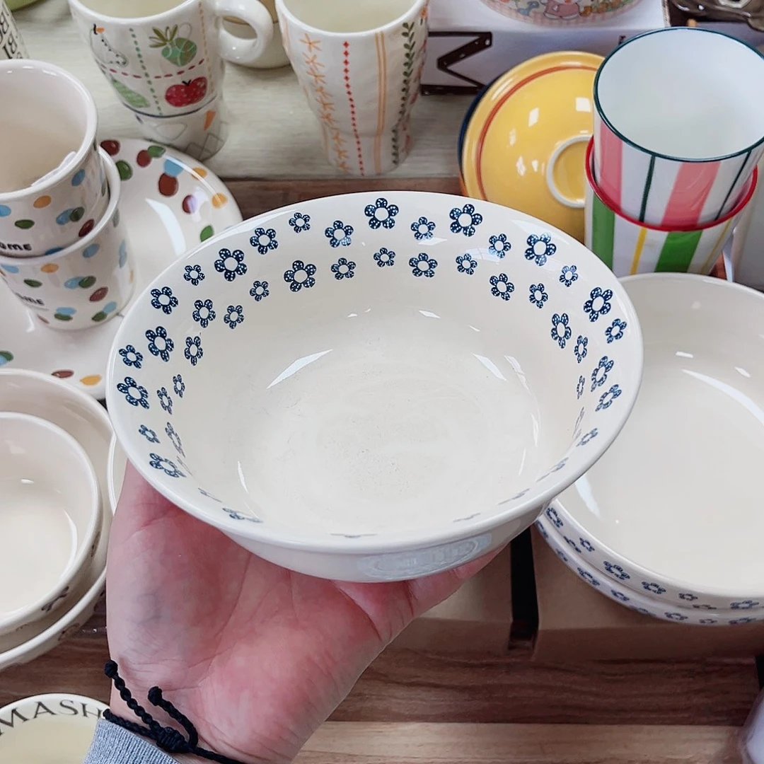 陶瓷6寸蓝朵朵面碗陶瓷餐具系列小微瑕