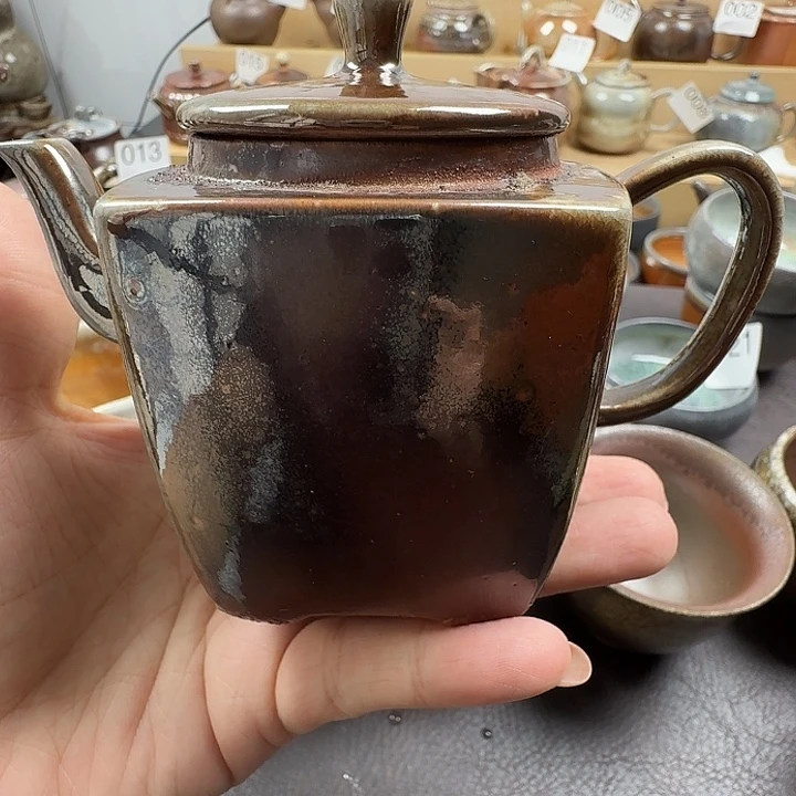 手工手作柴烧四方壶