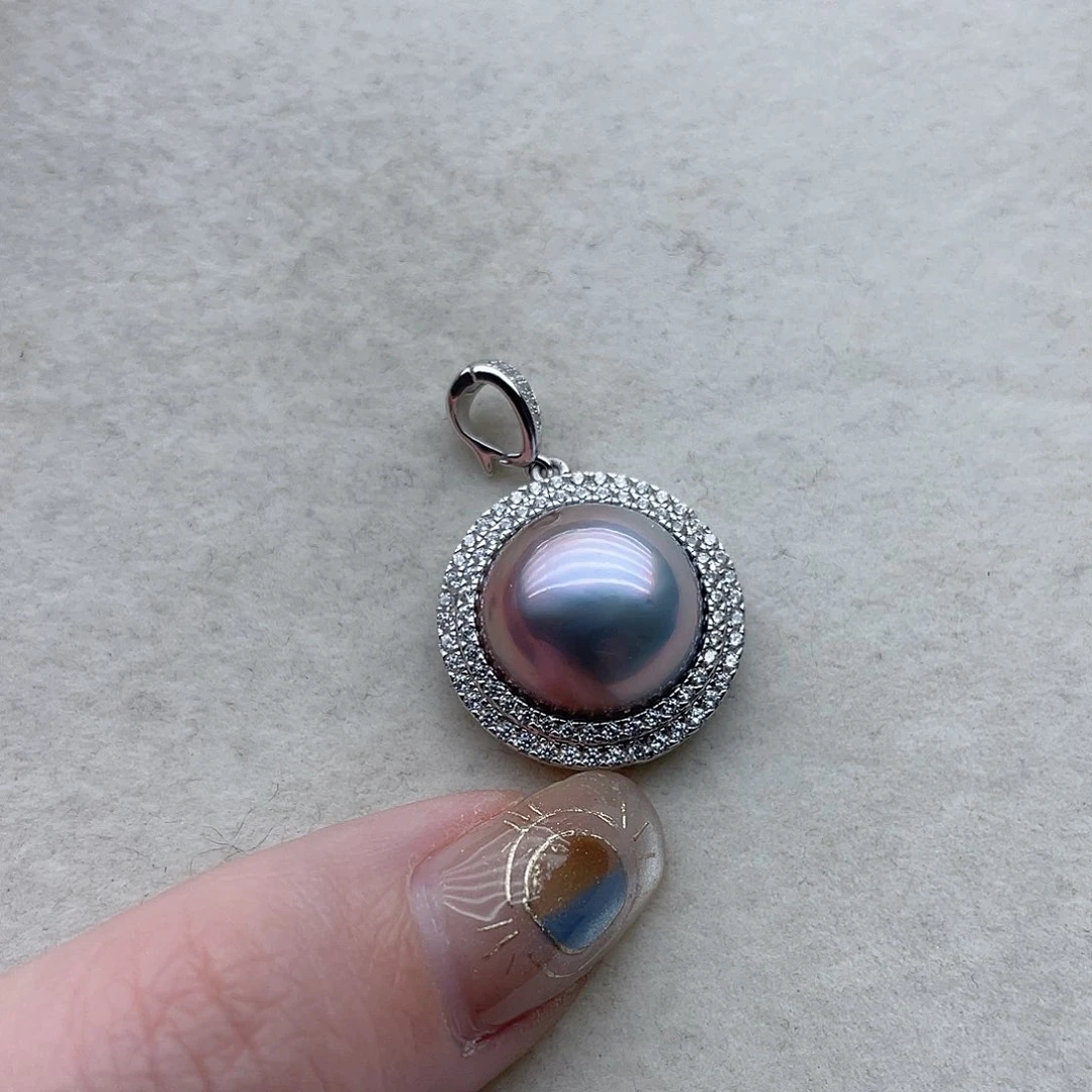 拼合珍珠（马贝珠）吊坠34银S925镶嵌